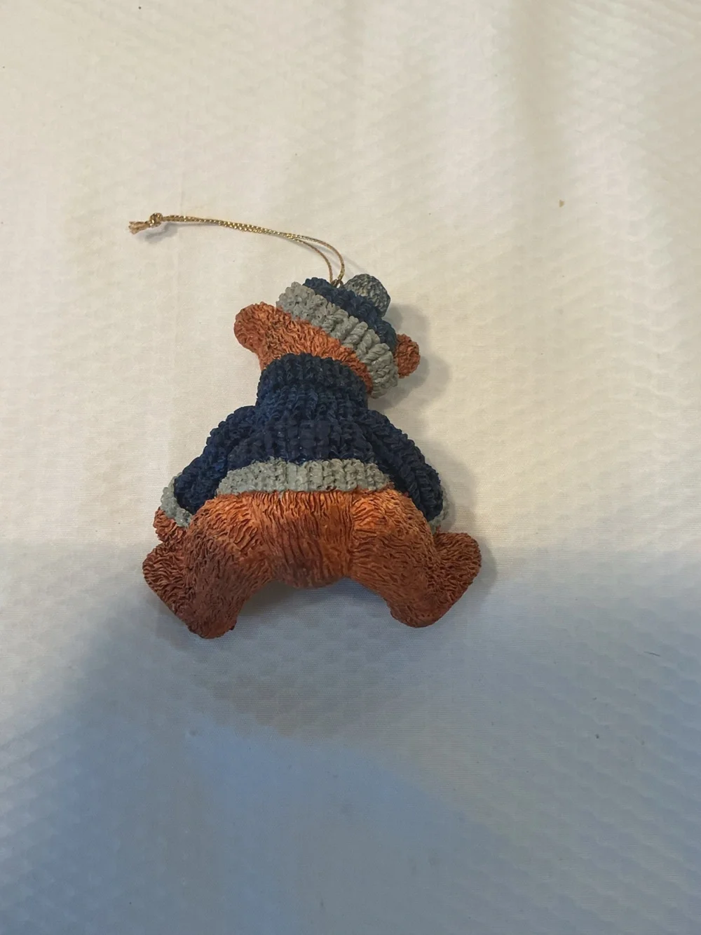 Russ Brown Teddy Bear Ornament with Blue Cowboys Sweater and Gold Cord